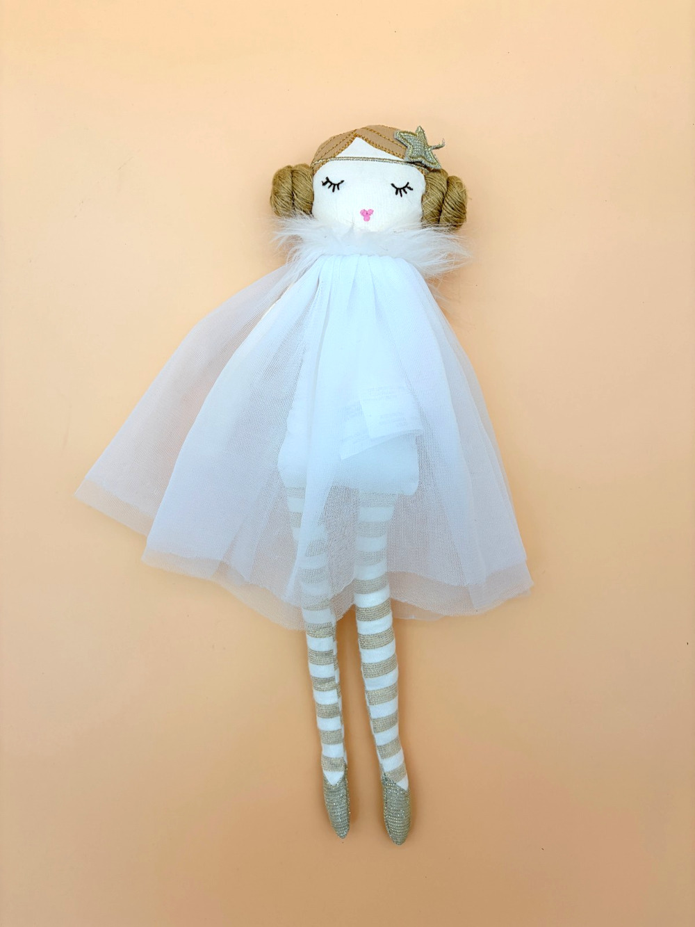 Anthropologie Ballerina Doll 2018 Cloth Rag Doll White Tulle Gold Star 15"